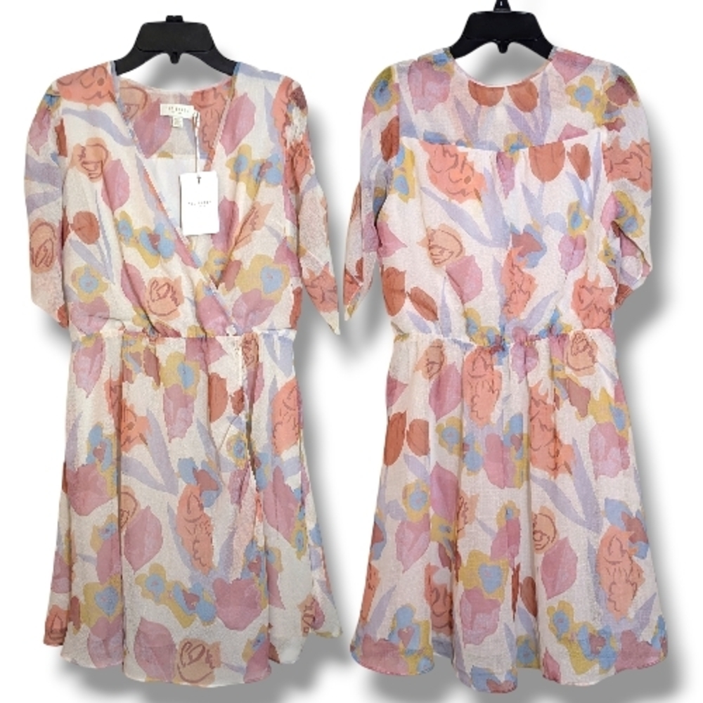 New Ted Baker Juleah Ruched Sleeve Detail Floral Print Mini Dress NWT - Picture 4 of 12